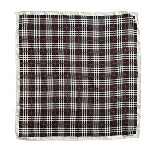 Vintage Burberry Silk Scarf Wrap Square Black Red Plaid Handkerchief Neck Tie